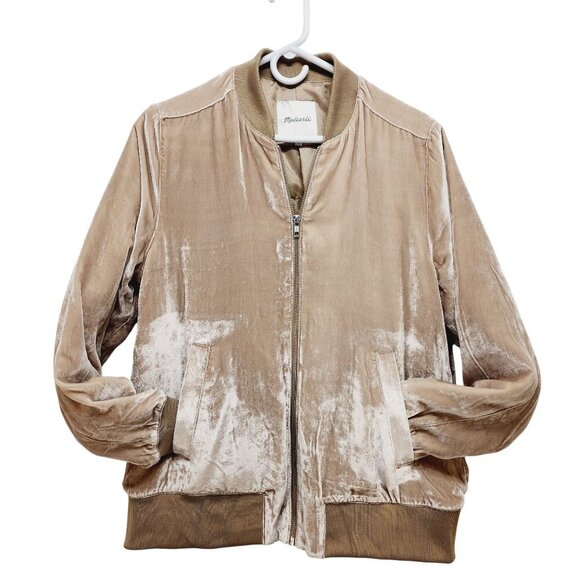 Madewell Women's Velvet Bomber Jacket Size Medium Viscose & Silk Blend Beige - Picture 7 of 13